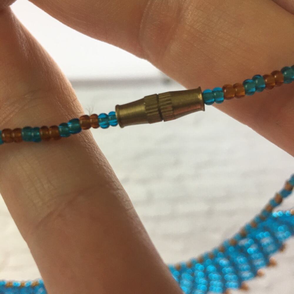 Vintage Blue Seed Bead Cleopatra Choker Necklace - Picture 3 of 4